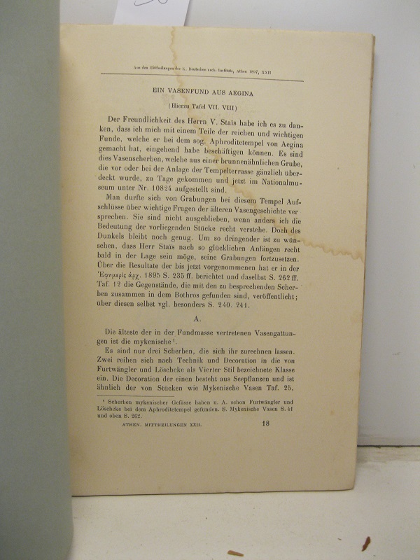Ein vasenfund aus aegina. Aus den Mittheilungen des K. Deutschen arch. Instituts, Athen
